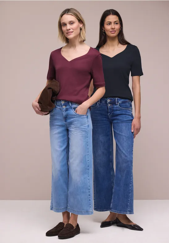 T-Shirts mit Herzausschnitt im 2er-Pack shadowed navy/truffle red