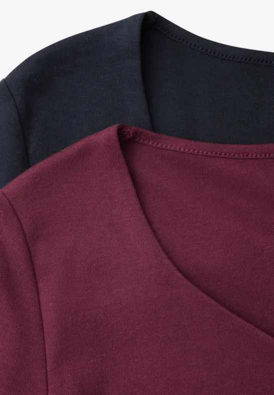 T-Shirts mit Herzausschnitt im 2er-Pack shadowed navy/truffle red