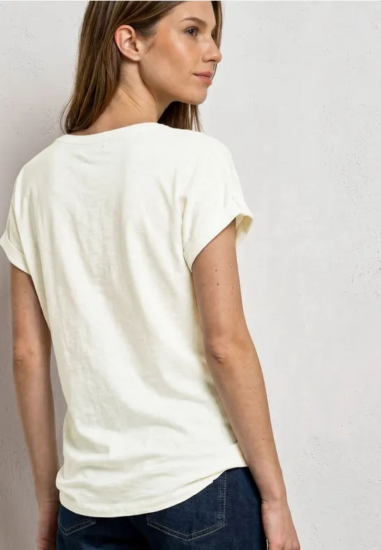 T-shirt à col rond avec détails de boutons off white