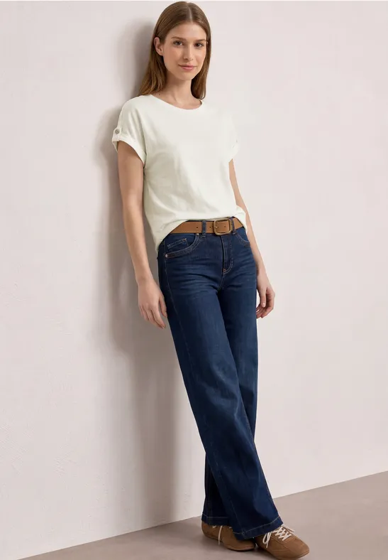 T-shirt à col rond avec détails de boutons off white