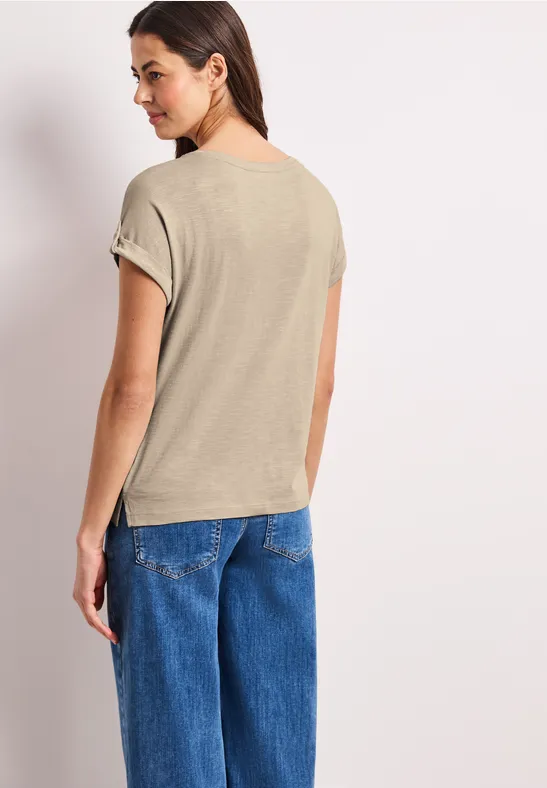 T-shirt à col rond avec détails de boutons cotton beige