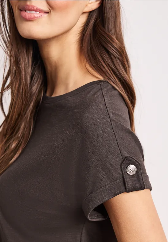 T-Shirt mit Rundhals und Knopfdetails espresso brown