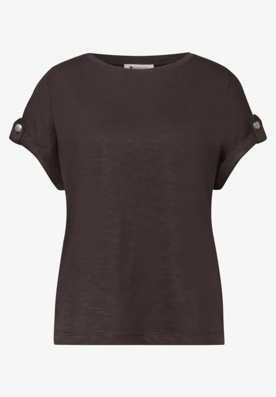 T-Shirt mit Rundhals und Knopfdetails espresso brown