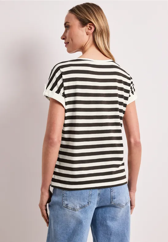 Shirt met ronde hals en knoopdetail espresso brown