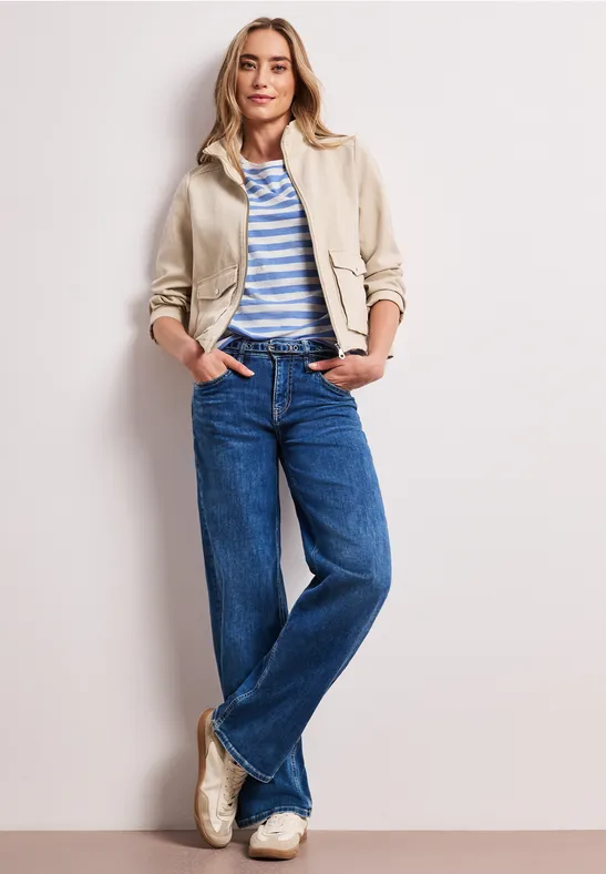 T-Shirt mit Rundhals und Knopfdetail drift blue