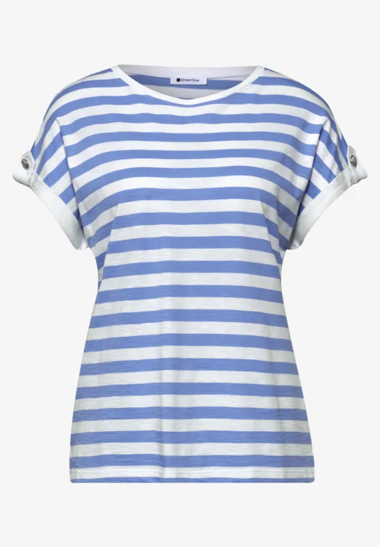 T-Shirt mit Rundhals und Knopfdetail drift blue