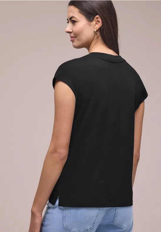Dropped Shoulder Shirt mit V-Neck Black