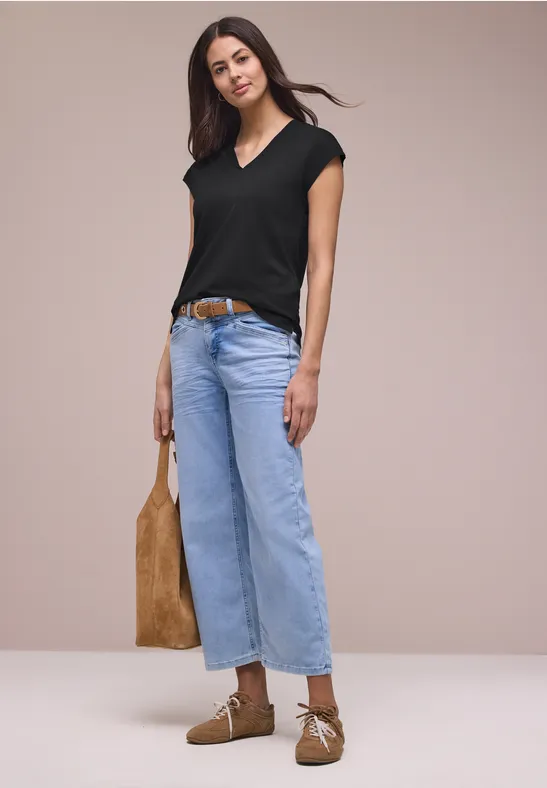 Dropped Shoulder Shirt mit V-Neck Black