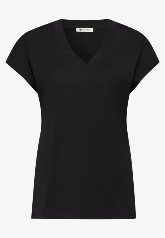 Dropped Shoulder Shirt mit V-Neck Black