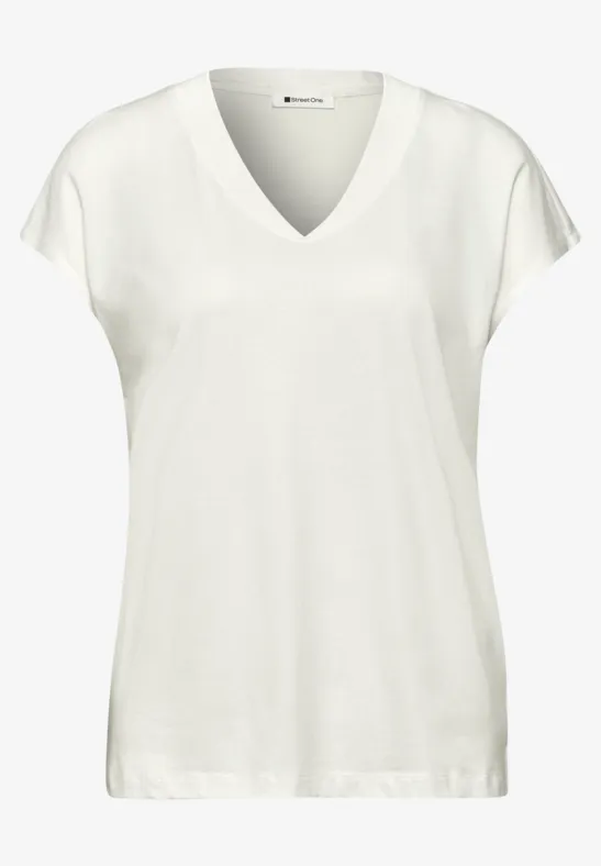 Shirt met overhangende schouders en V-hals off white