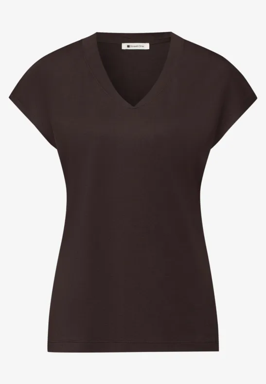 Shirt met overhangende schouders en V-hals espresso brown
