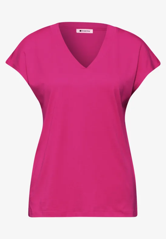 Shirt met overhangende schouders en V-hals magenta dream