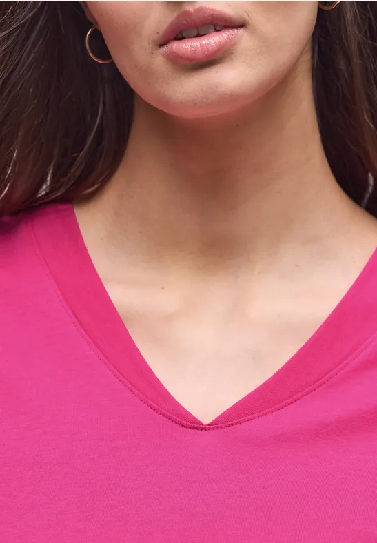 Shirt met overhangende schouders en V-hals magenta dream