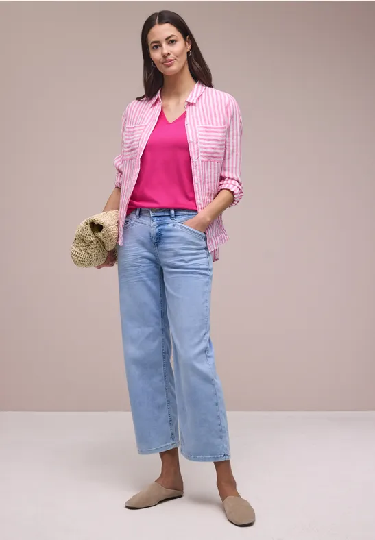 Shirt met overhangende schouders en V-hals magenta dream