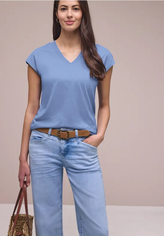 Dropped Shoulder Shirt mit V-Neck drift blue