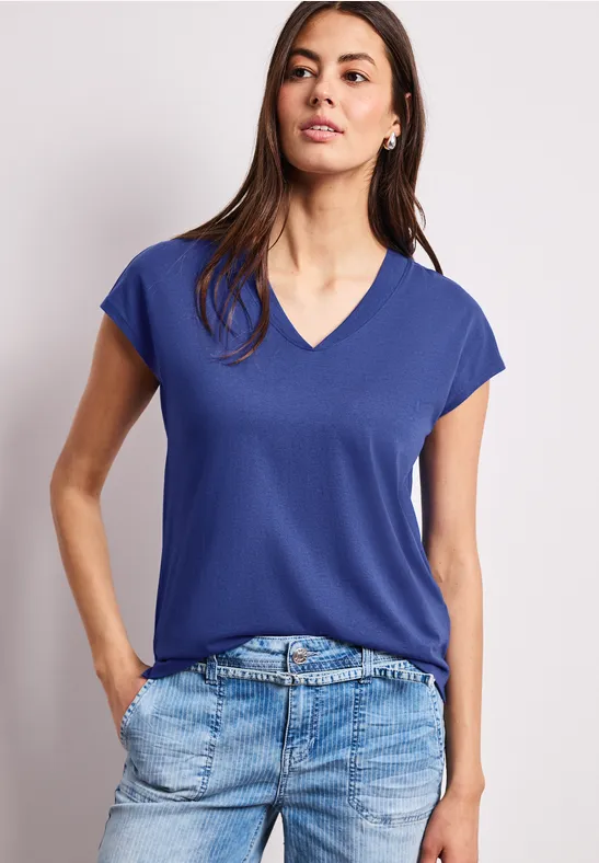 Dropped Shoulder Shirt mit V-Neck amparo blue