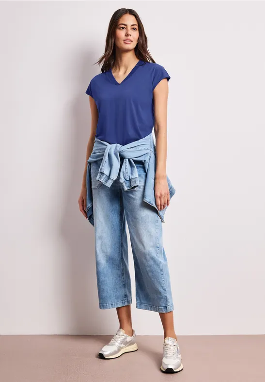 Dropped Shoulder Shirt mit V-Neck amparo blue