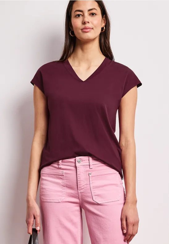 Koszulka na ramiączkach z dekoltem w szpic truffle red