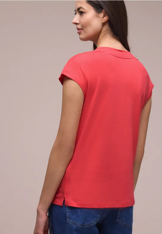 Dropped Shoulder Shirt mit V-Neck sunset red