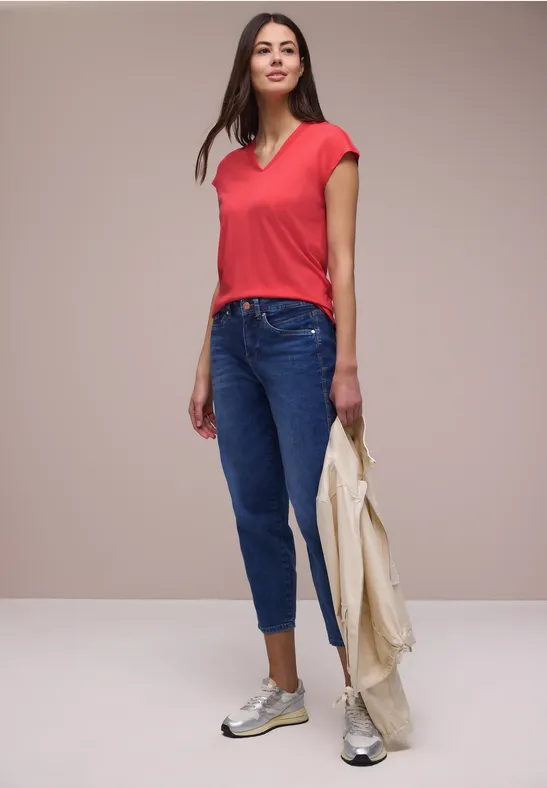 Dropped Shoulder Shirt mit V-Neck sunset red