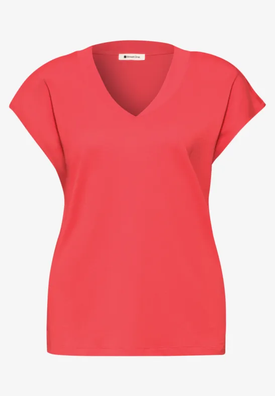 Dropped Shoulder Shirt mit V-Neck sunset red