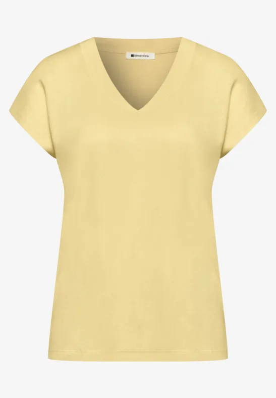 Dropped Shoulder Shirt mit V-Neck soft yellow