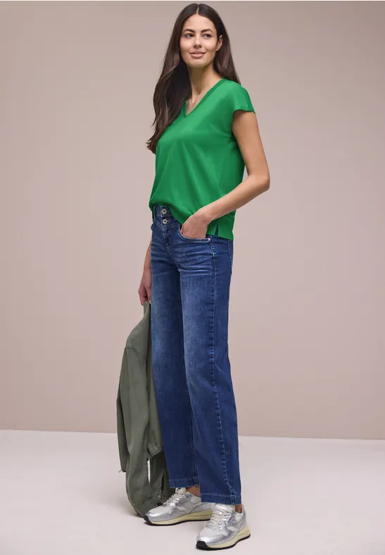 Dropped Shoulder Shirt mit V-Neck ever green