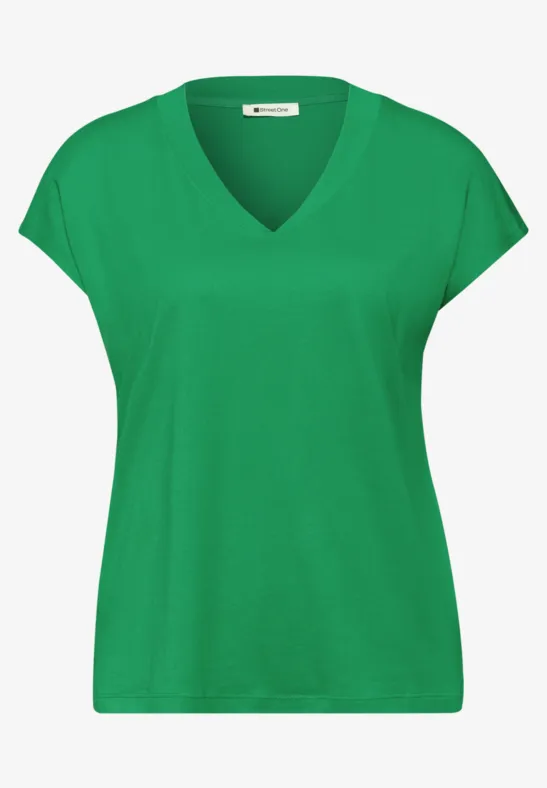 Dropped Shoulder Shirt mit V-Neck ever green