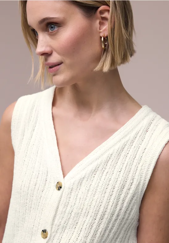 Weste mit V-Neck und Knopfleiste off white