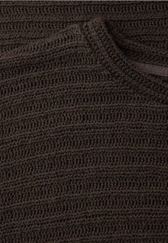 T-Shirt mit Rundhals und Struktur espresso brown