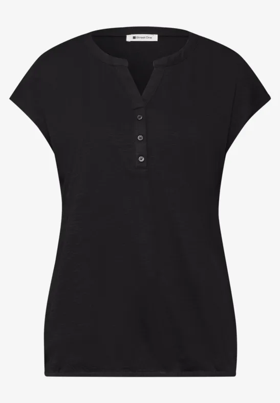 Dropped Shoulder Shirt mit Split Neck Black