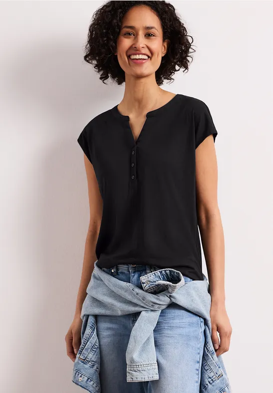 Dropped Shoulder Shirt mit Split Neck Black
