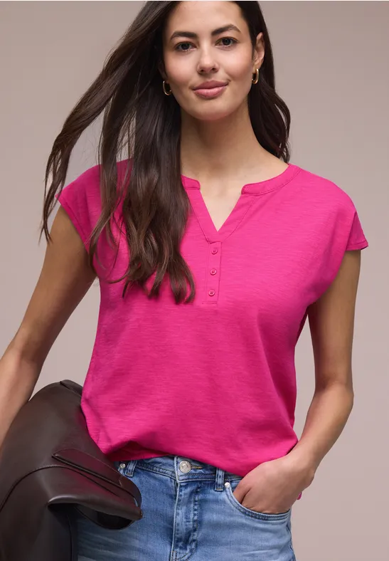 Dropped Shoulder Shirt mit Split Neck magenta dream