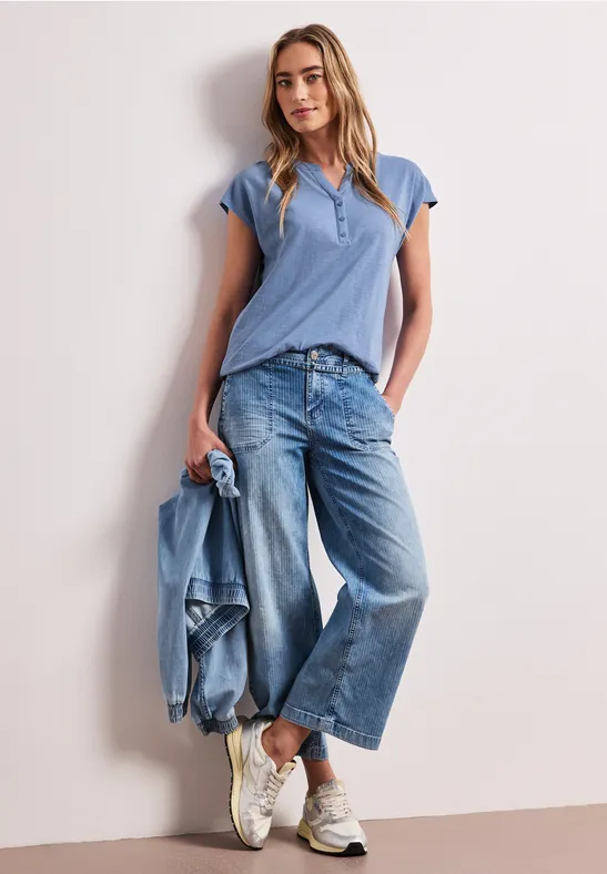 Chemise dropped shoulder avec col fendu drift blue