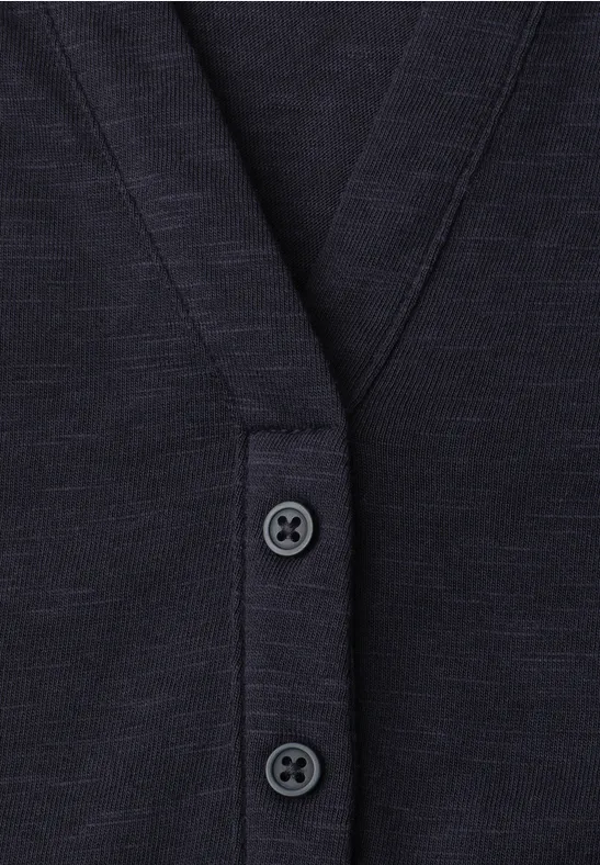 Dunkelblauer Cardigan mit V-Ausschnitt und zwei Knöpfen