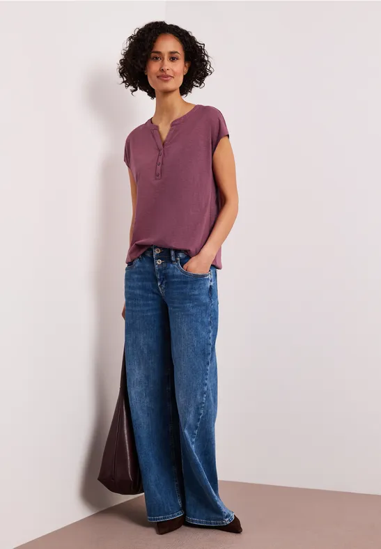 Dropped Shoulder Shirt mit Split Neck dark clouded blush