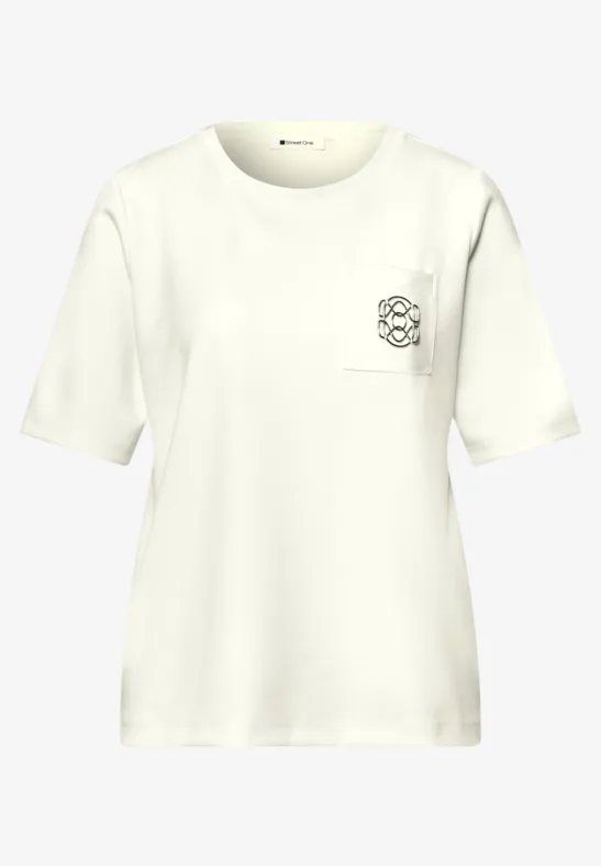 T-Shirt mit Rundhals und Deko-Detail off white