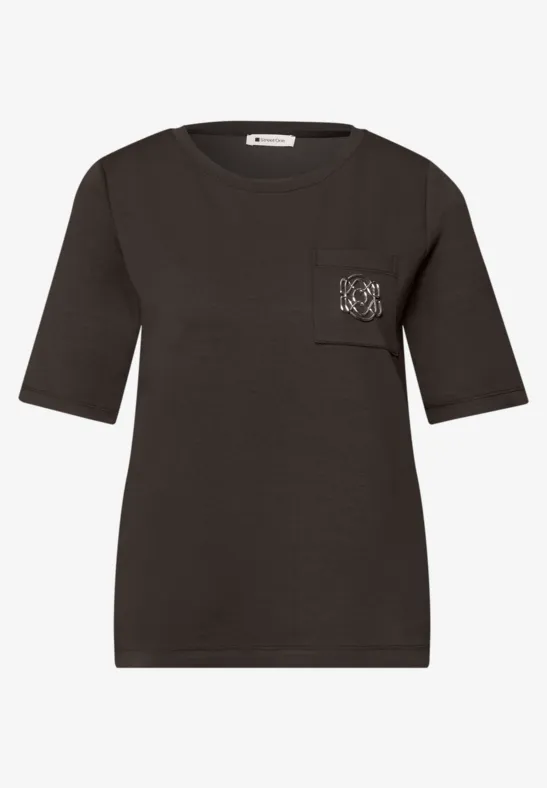 T-Shirt mit Rundhals und Deko-Detail espresso brown