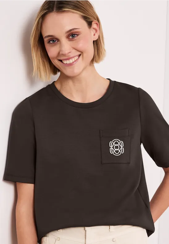 T-Shirt mit Rundhals und Deko-Detail espresso brown