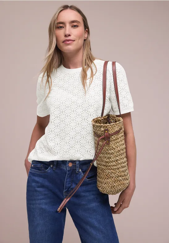 Kurzarm Shirt mit Rundhals aus Spitze off white