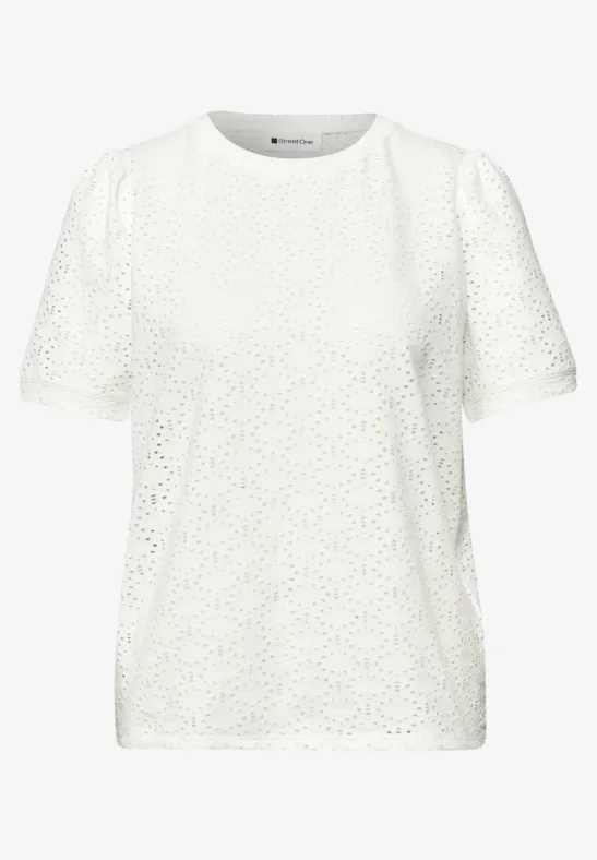 Kurzarm Shirt mit Rundhals aus Spitze off white