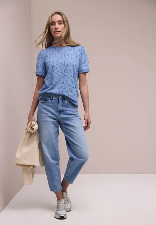 T-shirt à manches courtes et col rond en dentelle drift blue