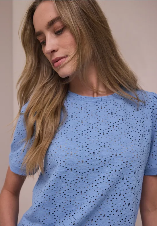 T-shirt à manches courtes et col rond en dentelle drift blue