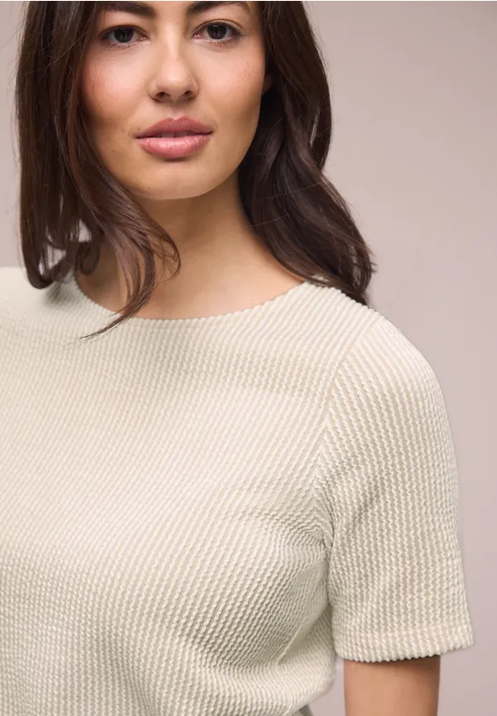 Kurzarm Shirt mit Strukturstreifen clay sand