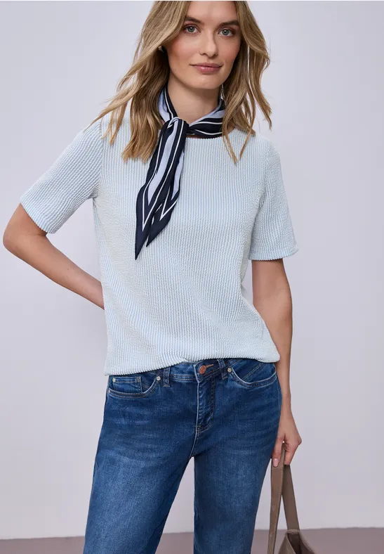 T-shirt à manches courtes avec rayures structurées calm blue