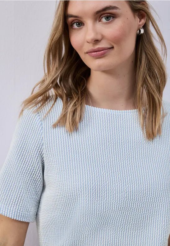 T-shirt à manches courtes avec rayures structurées calm blue