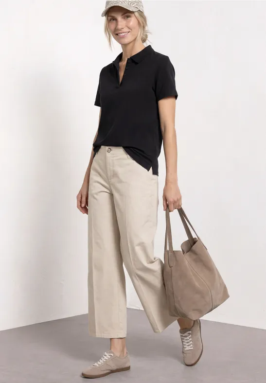 Poloshirt met korte mouwen en geribde structuur Black