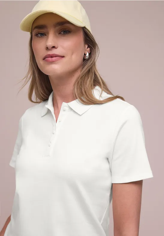 Kurzarm Poloshirt in Rippstruktur off white
