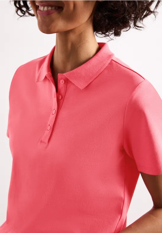 Poloshirt met korte mouwen en geribde structuur striking coral