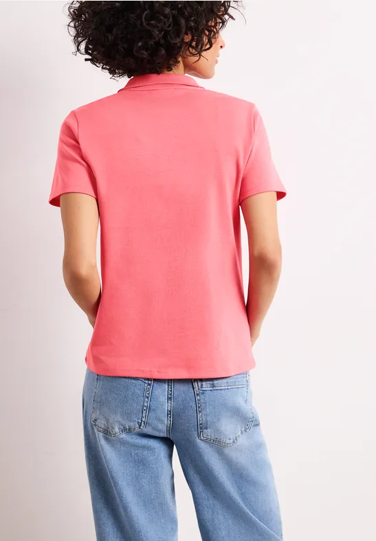 Poloshirt met korte mouwen en geribde structuur striking coral